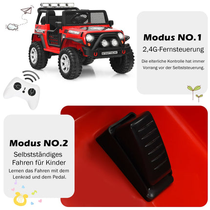 12V Kinder-Elektroauto mit Fernbedienung, Lichtern, Musik, Rot