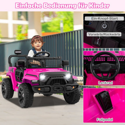 12V Kinder Elektroauto mit Fernbedienung, Musik, LED-Lichtern, Pink
