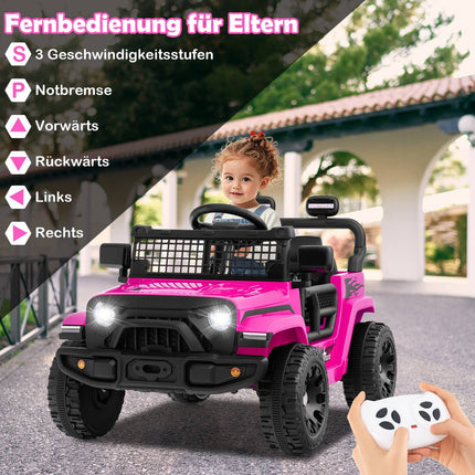 12V Kinder Elektroauto mit Fernbedienung, Musik, LED-Lichtern, Pink