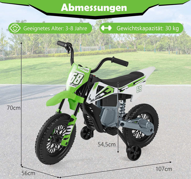 12V Kinder-Elektromotorrad mit abnehmbaren Stützrädern