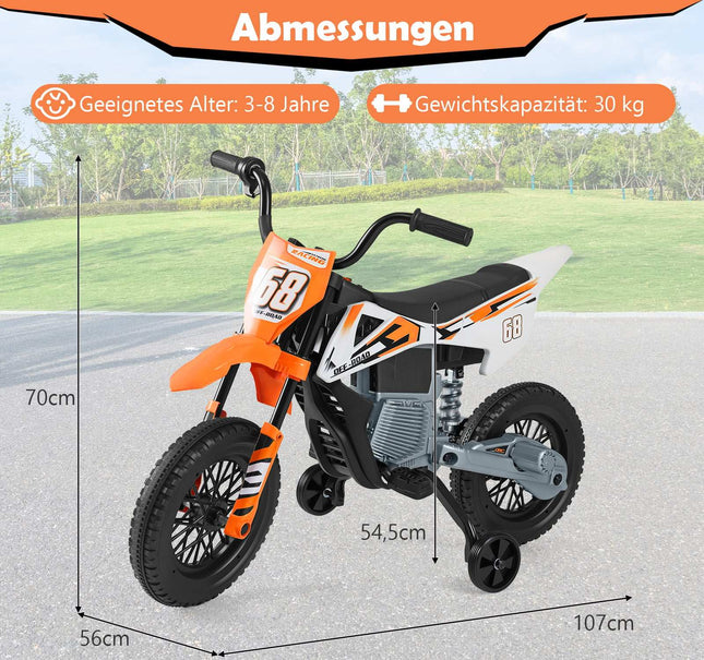 12V Kinder-Elektromotorrad mit abnehmbaren Stützrädern