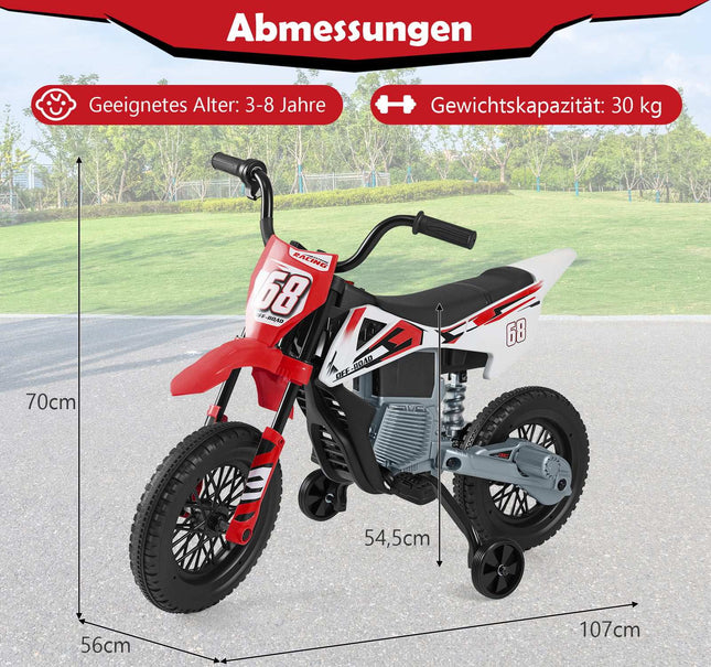 12V Kinder-Elektromotorrad mit abnehmbaren Stützrädern