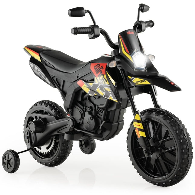 12V Kinder-Elektromotorrad mit Stützrädern, Schwarz