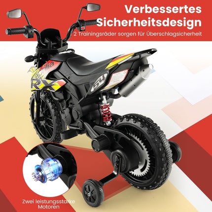 12V Kids Electric Motorcycle with Training Wheels, Black