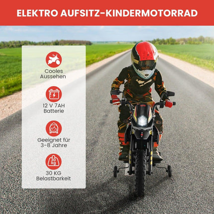 12V Kids Electric Motorcycle with Training Wheels, Black