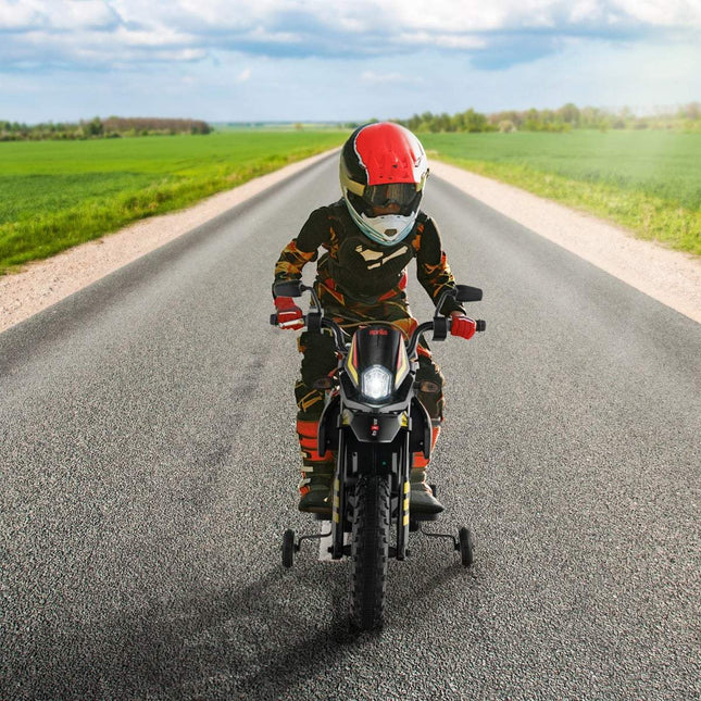 12V Kinder-Elektromotorrad mit Stützrädern, Schwarz