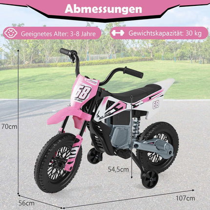 12V Kinder-Elektromotorrad mit Stützrädern, Rosa