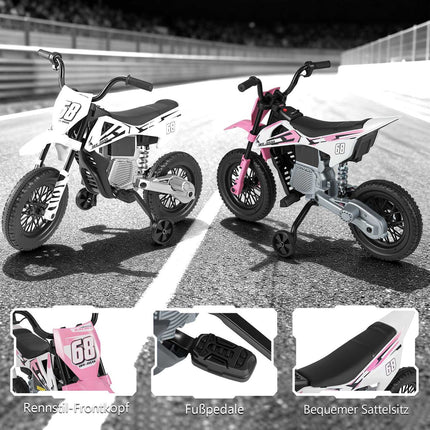 12V Kinder-Elektromotorrad mit Stützrädern, Rosa