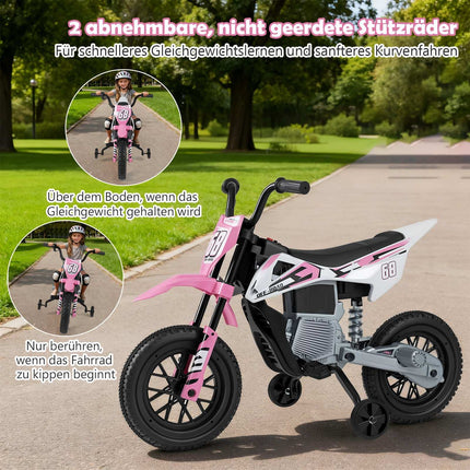 12V Kinder-Elektromotorrad mit Stützrädern, Rosa