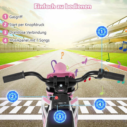 12V Kinder-Elektromotorrad mit Stützrädern, Rosa