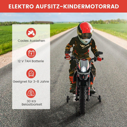 12V Kinder-Elektromotorrad mit Stützrädern, Rot