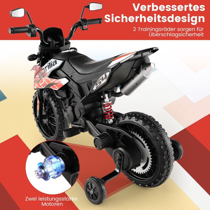 12V Kinder-Elektromotorrad mit Stützrädern, Rot