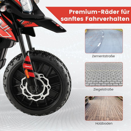 12V Kinder-Elektromotorrad mit Stützrädern, Rot