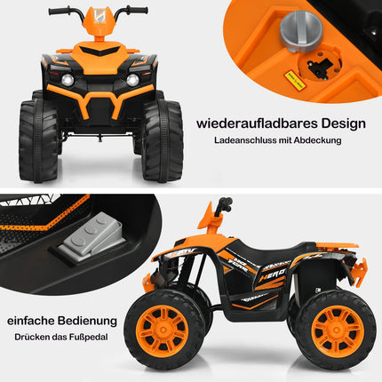 12V Kids Electric Quad with Lights, Music & Horn, Orange
