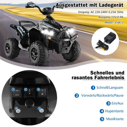12V Kinder Elektro Quad mit Musik, Hupe & LED-Lichtern