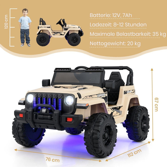 12V Kinder-Elektroauto mit Fernbedienung & MP3, Khaki