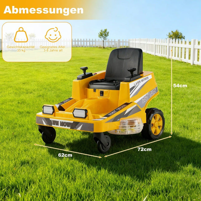 12V Kinder Aufsitzmäher mit 360°-Lenkung und LED-Lichtern