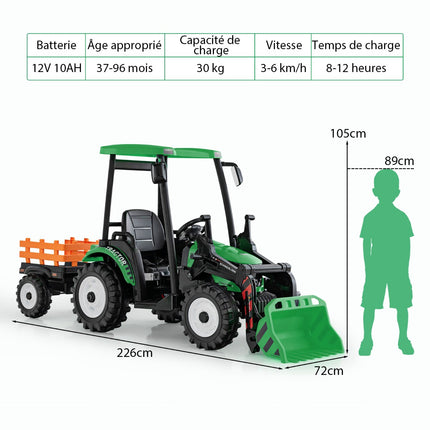12V Kinder Traktor mit Anhänger, Schaufel, Fernbedienung