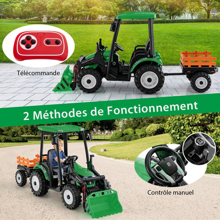 12V Kinder Traktor mit Anhänger, Schaufel, Fernbedienung