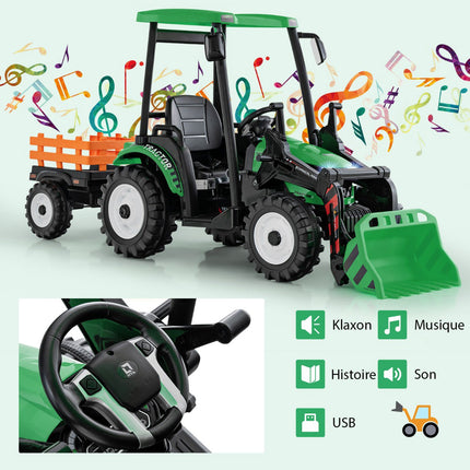 12V Kinder Traktor mit Anhänger, Schaufel, Fernbedienung