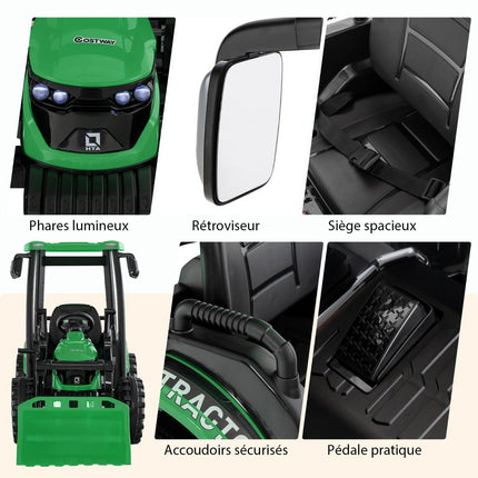 12V Kinder Traktor mit Anhänger, Schaufel, Fernbedienung