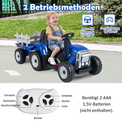 12V Kids Ride-On Tractor with Detachable Trailer & Remote