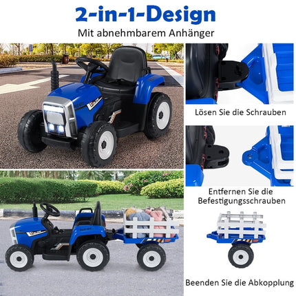 12V Kids Ride-On Tractor with Detachable Trailer & Remote