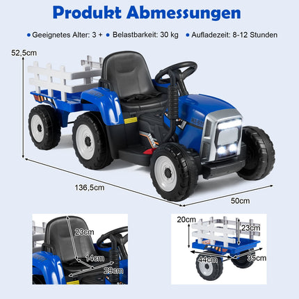 12V Kids Ride-On Tractor with Detachable Trailer & Remote