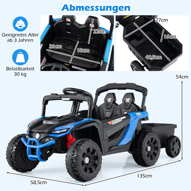 12V Kinderaufsitz-Traktor mit Fernbedienung & abnehmbarem Anhänger