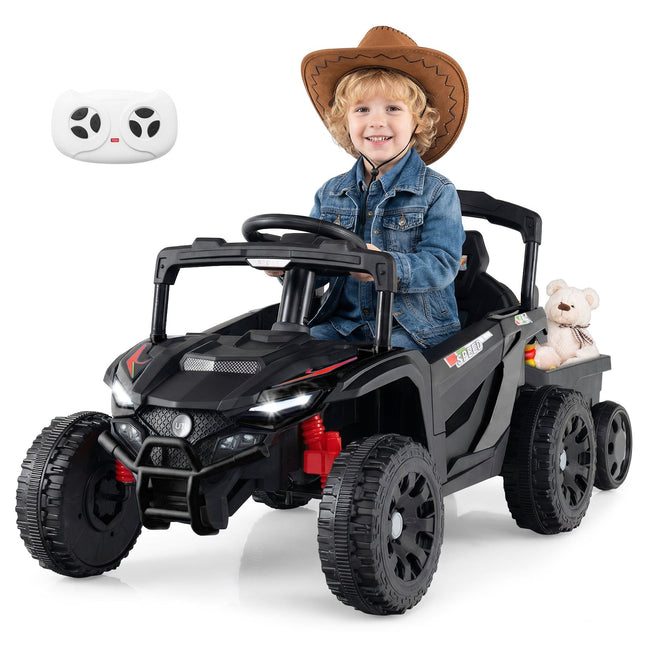 12V Kinder Aufsitz-Traktor mit Fernbedienung & Anhänger, Schwarz