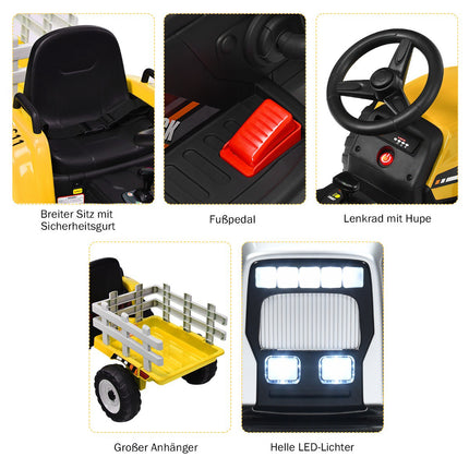 12V Kids Ride-On Tractor with Trailer, Remote Control