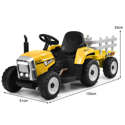12V Kids Ride-On Tractor with Trailer, Remote Control