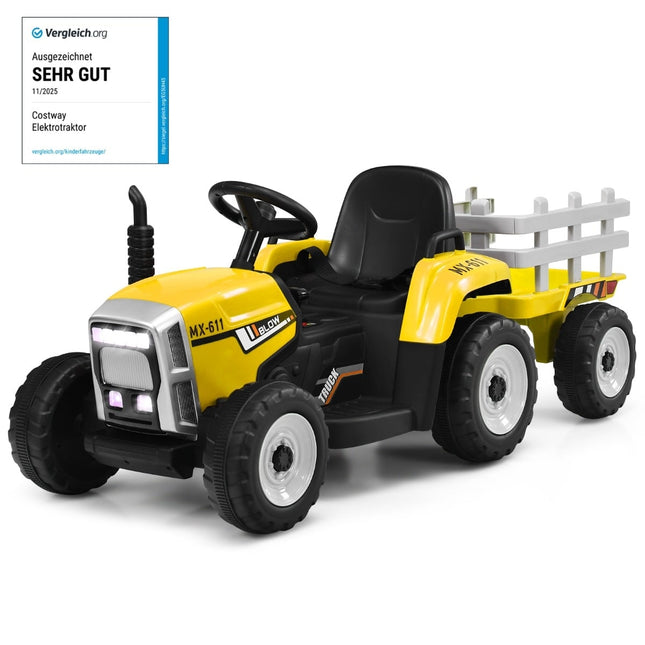 12V Kinder Traktor mit Anhänger – Gelb