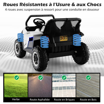 12V Kids Ride-On UTV, Remote Control, 2-Seater, White