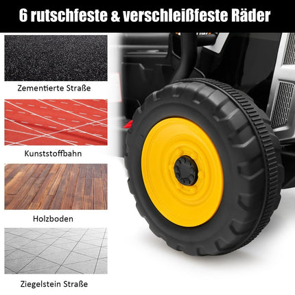 12V Kindertraktor mit abnehmbarem Anhänger und ferngesteuertem Elektro-Spielzeugauto, Schwarz