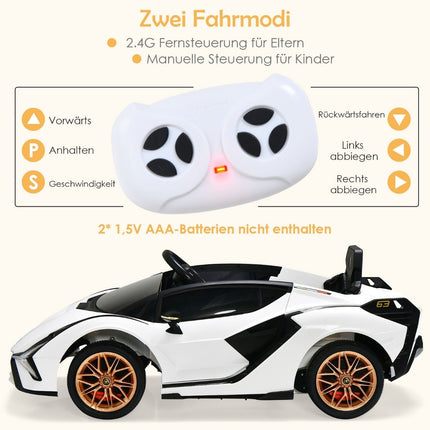 12V Lamborghini children's electric car with 2.4G remote control children's car 3-5km/h with MP3 white