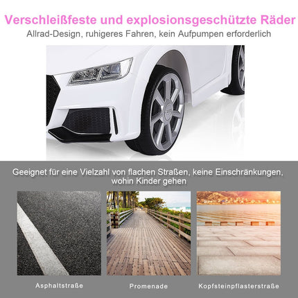 12V Kinderauto mit 2 Motoren und MP3 und Musik 104 x 63,5 x 45,5 cm weiß