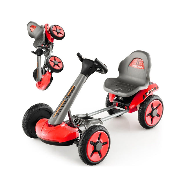 12V Kinder Elektro Go-Kart mit LED &amp; 2-fach verstellbarer Lenkrad- &amp; Sitzbeleuchtung Rot