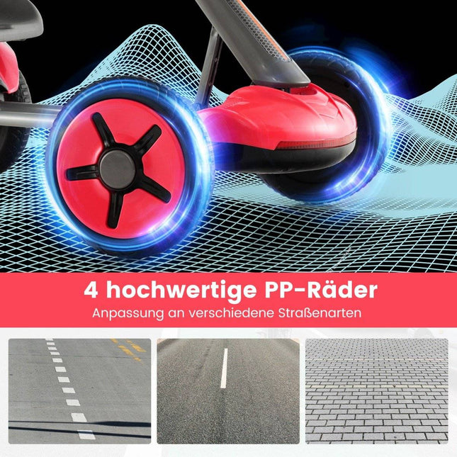 12V Kinder Elektro Go-Kart mit LED &amp; 2-fach verstellbarer Lenkrad- &amp; Sitzbeleuchtung Rot
