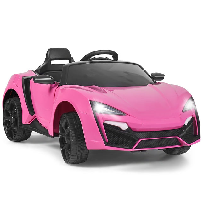 12V Elektro Kinderauto mit Stoßdämpfer Feder Fernbedienung &amp; Musik &amp; Sanftanlauf &amp; Hupe &amp; LED Lichter rosa
