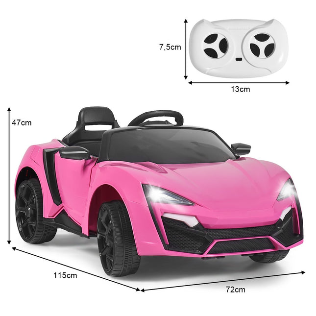 12V Elektro Kinderauto mit Stoßdämpfer Feder Fernbedienung &amp; Musik &amp; Sanftanlauf &amp; Hupe &amp; LED Lichter rosa