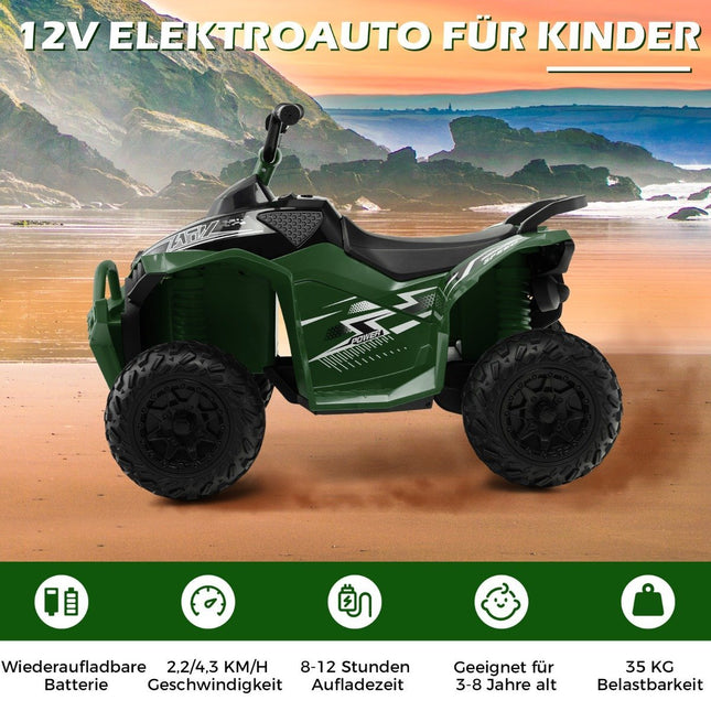 12V Elektro Kinderquad mit 2,2/4,3 KM/H Geschwindigkeit &amp; Hupe, Musik &amp; LED Lichter Elektroquad grün