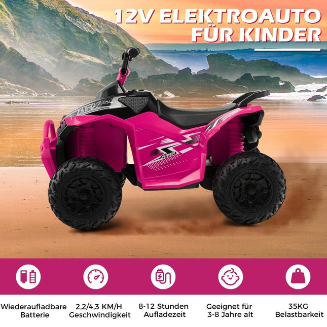 12V Elektro Kinderquad mit 2,2/4,3 KM/H Geschwindigkeit &amp; Hupe, Musik &amp; LED Lichter Elektroquad pink