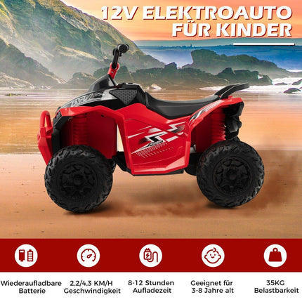 Quad électrique pour enfants 12 V avec vitesse de 2,2/4,3 KM/H et klaxon, musique et lumières LED quad électrique rouge