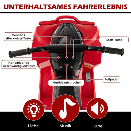 Quad électrique pour enfants 12 V avec vitesse de 2,2/4,3 KM/H et klaxon, musique et lumières LED quad électrique rouge