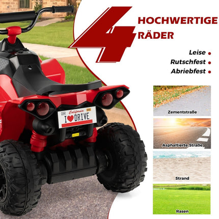 Quad électrique pour enfants 12 V avec vitesse de 2,2/4,3 KM/H et klaxon, musique et lumières LED quad électrique rouge