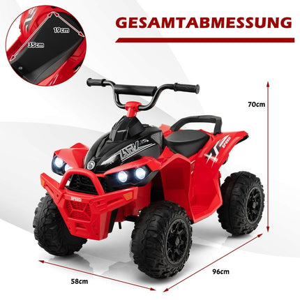 Quad électrique pour enfants 12 V avec vitesse de 2,2/4,3 KM/H et klaxon, musique et lumières LED quad électrique rouge