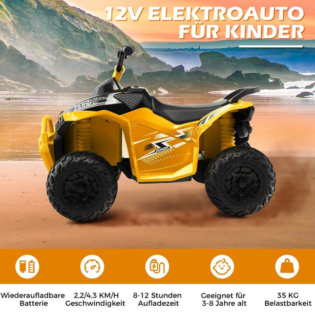 12V Elektro Kinderquad mit 2,2/4,3 KM/H Geschwindigkeit &amp; Hupe, Musik &amp; LED Lichter Elektroquad Gelb