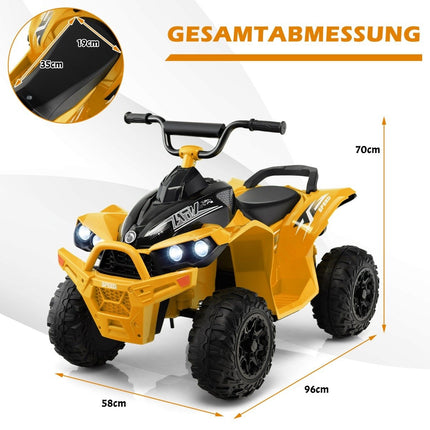 12V Elektro Kinderquad mit 2,2/4,3 KM/H Geschwindigkeit &amp; Hupe, Musik &amp; LED Lichter Elektroquad Gelb