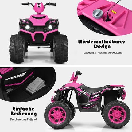 Dětská elektrická mini čtyřkolka 12V se světlometem, hudbou a klaksonem, růžová